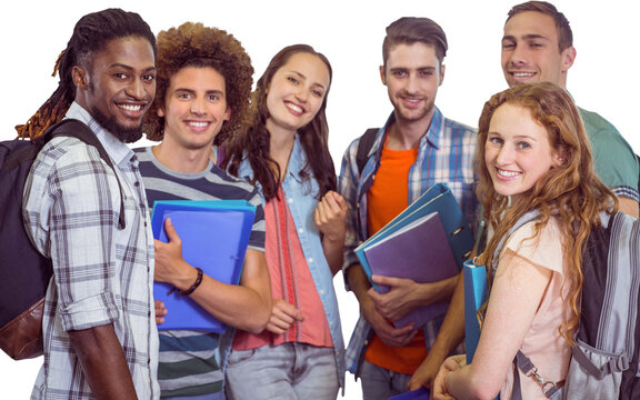 Smiling group of students holding folders