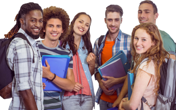 Smiling group of students holding folders