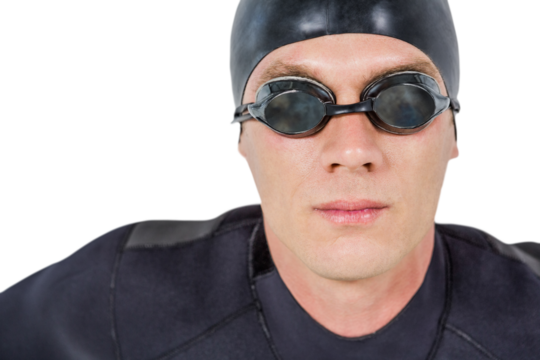 Close-up of confident swimmer in wetsuit