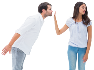 Brunette uninterested in mans advances