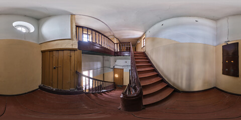 full seamless spherical hdri 360 panorama view in interior of empty corridor in entrance with old...