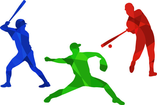 Set of modern abstract baseball players silhouettes.  Isolated colored vector images