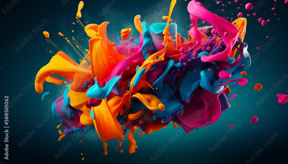 Poster vibrant colors splashing abstract shapes creating fun chaos generated by ai