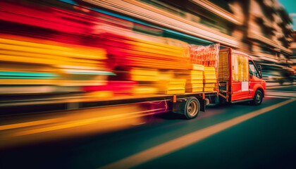 Blurred motion of semi trucks delivering cargo generated by AI