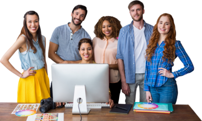 Portrait of happy business people at table