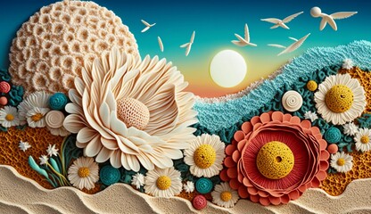 summer image with flowers and birds,abstract,AI Generative