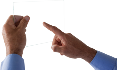 Cropped hand on businessman using glass interface