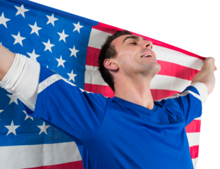 American soccer fan holding flag