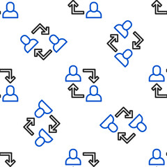 Line Project team base icon isolated seamless pattern on white background. Business analysis and planning, consulting, team work, project management. Colorful outline concept. Vector
