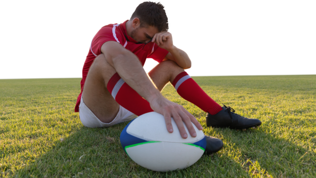 Caucasian male rugby player on field