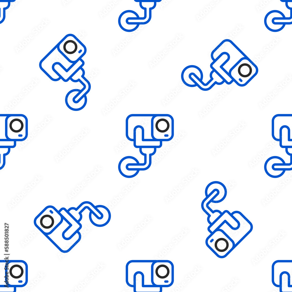 Poster line security camera icon isolated seamless pattern on white background. colorful outline concept. v