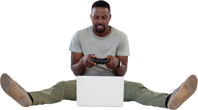 Man playing video game on laptop - Powered by Adobe