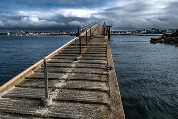 Obraz premium Bridge To Ferry Station At City Of Roscoff At The Finistere Atlantic Coast In Brittany, France