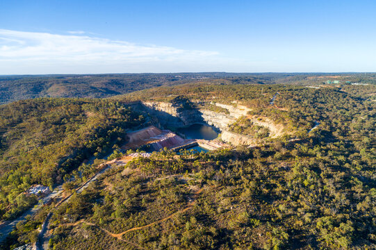 view of the quarry, quarry in the perth hills, Red Hill Quarry, aerial view, perth, western australia, australia, ozeanien