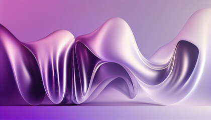 Abstract Shiny neon glass translucent wavy composition with gradient transition, white purple elegant clean background - generative AI.