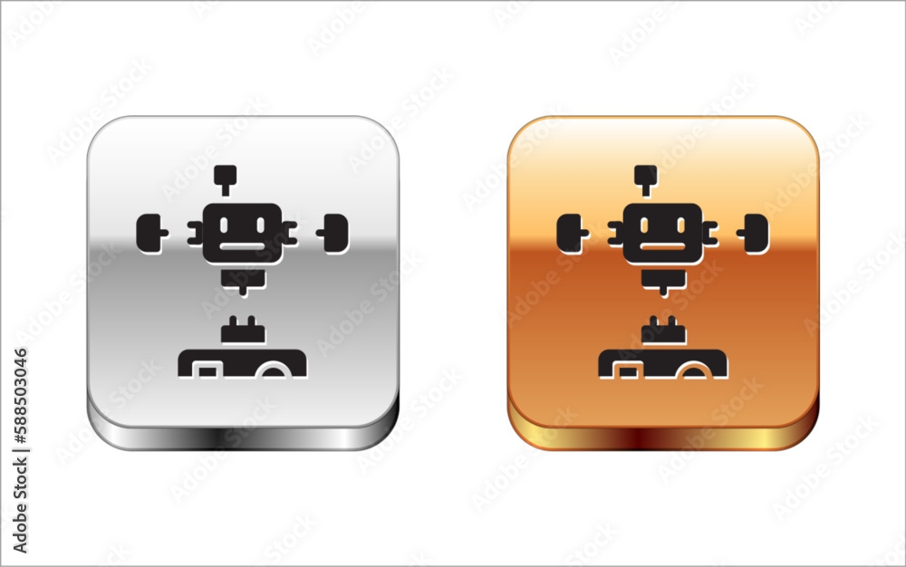 Poster black disassembled robot icon isolated on white background. artificial intelligence, machine learnin