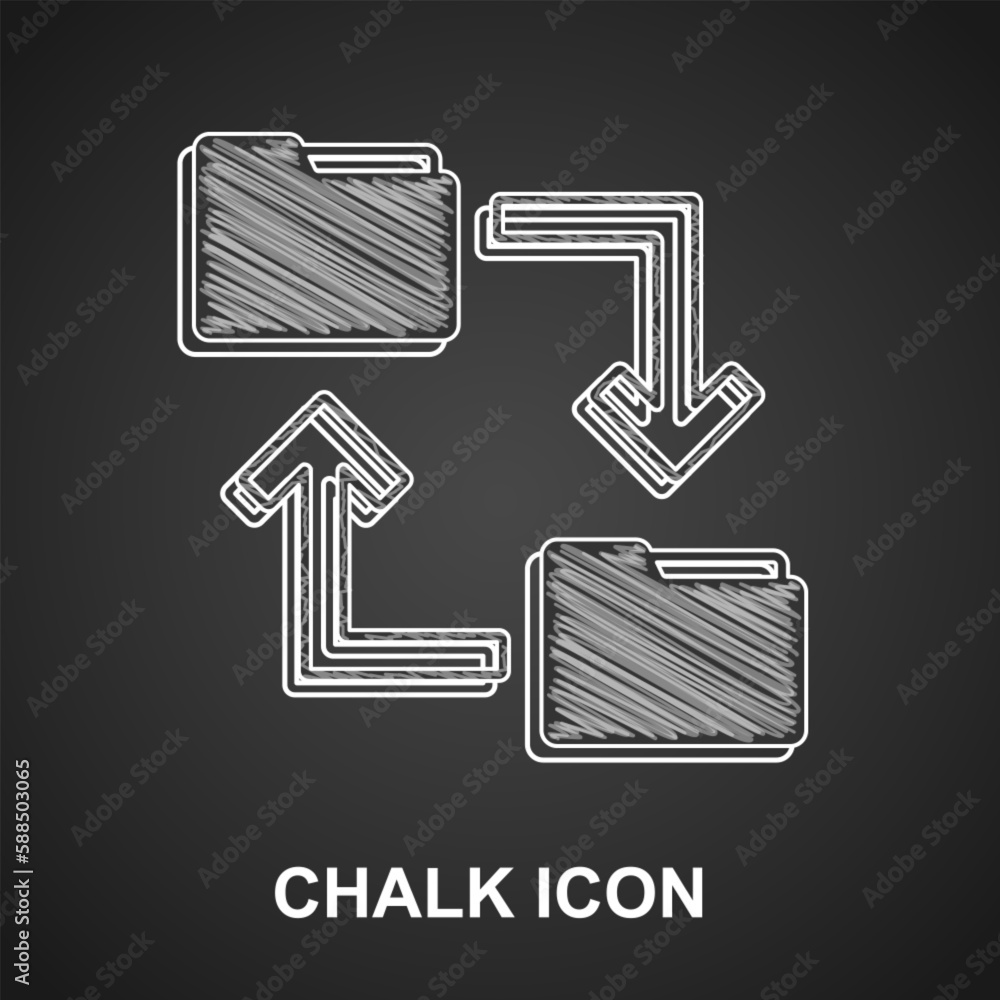 Poster chalk cloud storage text document folder icon isolated on black background. vector