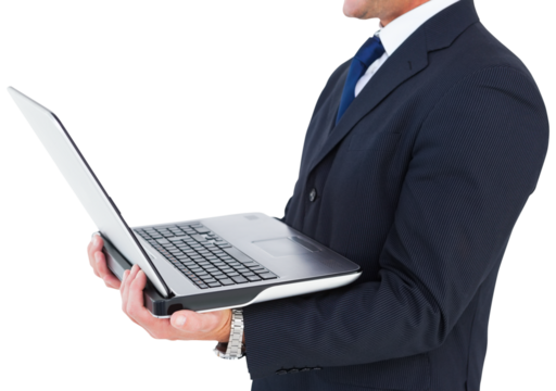 Businessman with watch using tablet pc