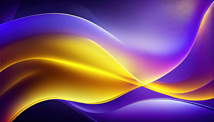 Obraz premium Abstract Shiny neon glass translucent wavy composition with gradient transition, blue yellow elegant clean background - generative AI.