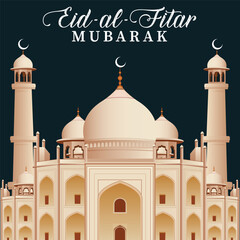 Eid al Fitar Mubarak with masjid Vector Illustration 