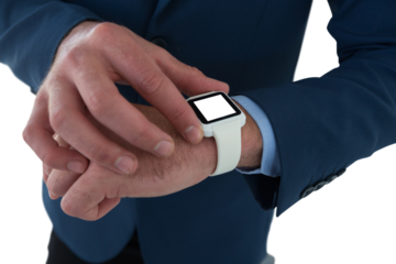 High angle view of businessman using smart watch