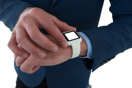 High angle view of businessman using smart watch