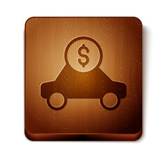 Brown Car rental icon isolated on white background. Rent a car sign. Key with car. Concept for automobile repair service. Wooden square button. Vector