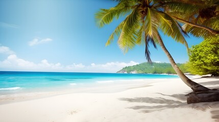 Obraz na płótnie Canvas Palm and tropical beach in sommer. Generative AI