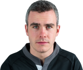 A rugby player looking at the camera