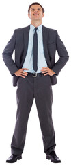 Smiling businessman with hands on hips