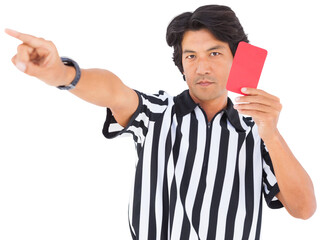 Portrait of referee gesturing and showing red card