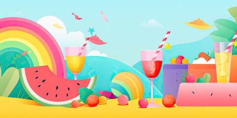 Colorful summer party celebration background , generative AI Art