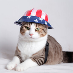 Cat wearing workers hat, labor day celebration 
