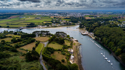 River Aber Wrac'h And Landscape In Region Landeda At The Finistere Atlantic Coast In Brittany, France