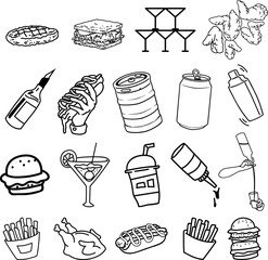 Food and beverages hand drawn digital illustration