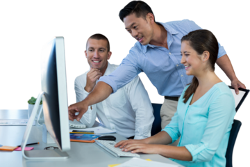 Business people discussing over computer