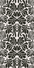 Fototapeta premium Black and white abstract background with tropical palm leaves in Matisse style. Vector seamless pattern with Scandinavian cut out elements.