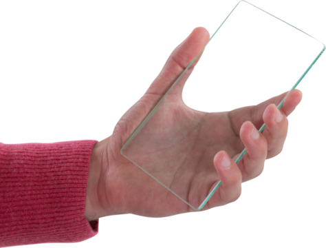 Close-up of man holding glass mobile phone - Powered by Adobe