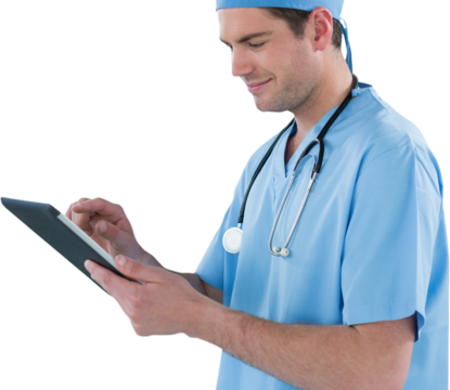 Surgeon using digital tablet 