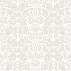 Beige white abstract background with tropical palm leaves in Matisse style. Vector seamless pattern with Scandinavian cut out elements.