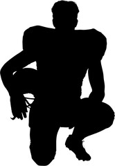 Fototapeta na wymiar American football player kneeling while holding helmet