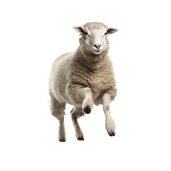 Happy sheep jumping, isolated background. Generative AI