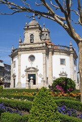 Barcelos, Portugal - March 15, 2023: The Church of Bom Jesus da Cruz, also called Igreja do Senhor da Cruz or Igreja das Cruzes, is located in the parish of Barcelos. Sunny spring day. Selective focus