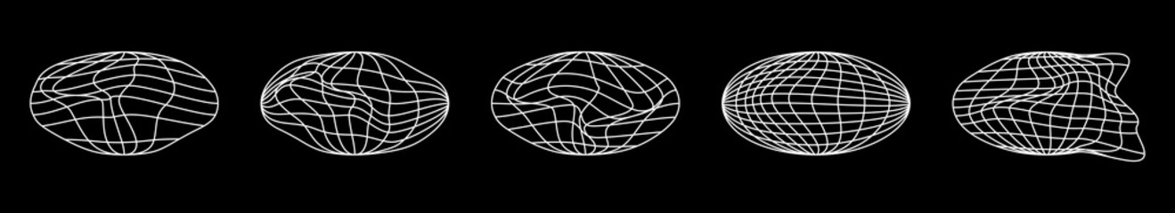 Set of retrofuturistic ellipse planets in cyberpunk style. Collection of the cyber planet for poster, cover, merch in retrowave style