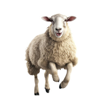 Happy sheep jumping, isolated transparent background. Generative AI