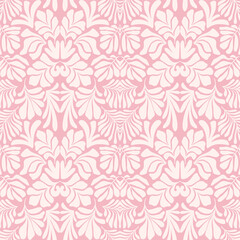 Pink white abstract background with tropical palm leaves in Matisse style. Vector seamless pattern with Scandinavian cut out elements.