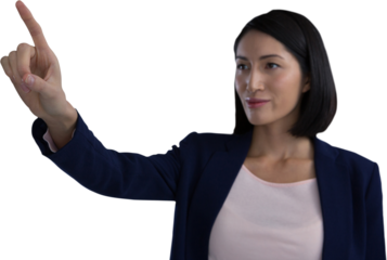 Businesswoman touching invisible screen