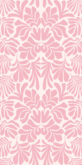 Fototapeta na wymiar Pink white abstract background with tropical palm leaves in Matisse style. Vector seamless pattern with Scandinavian cut out elements.