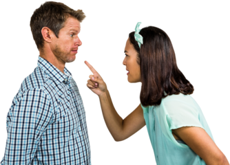 Woman pointing man while fighting