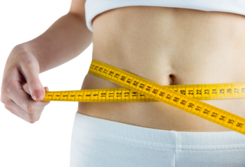 Close up of slim woman measuring her waist